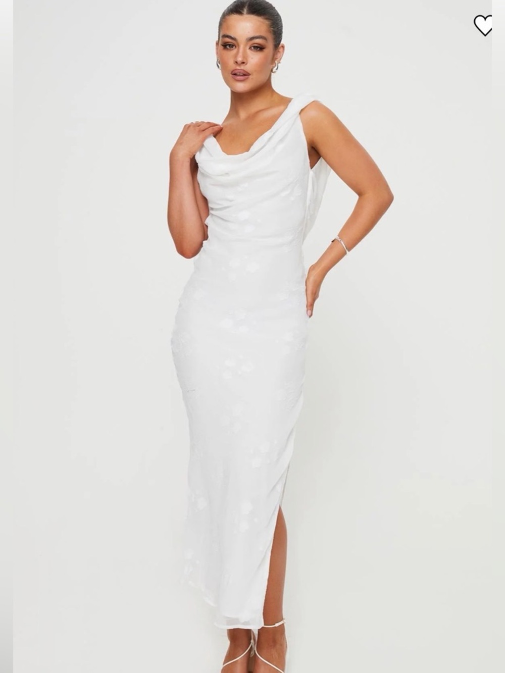 Princess Polly White Cowl Neck Slip Midi Dress